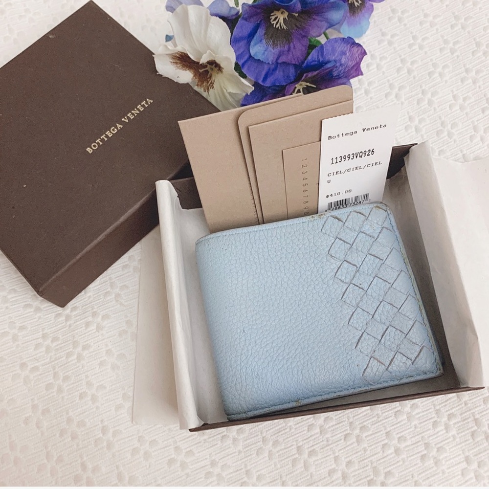 Bottega Veneta Chervo bi-fold light blue wallet